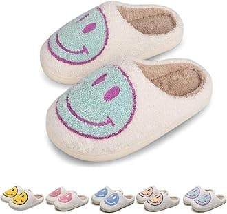 KEYUSHOP Happy Face Slippers for Kids Smile Face House Slippers Soft Plush Warm Preppy Slipper Anti-Slip Winter Fuzzy House Shoes for Toddler Girls