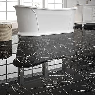 40-Pack Peel and Stick Floor Tiles Vinyl Floor 12 x 12 inch Self Adhesive Waterproof Flooring Planks DIY for Bathroom, Kitchen, Living Room, RV, Cover 40 Sq. Ft, Polish Black Marble
