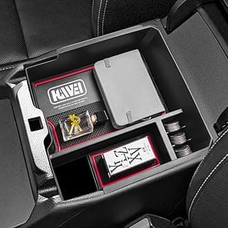 HGWEI Center Console Organizer Tray Compatible with 2024 2025 2026 Ford Ranger & Ranger Raptor Interior Accessories, Coin Container Armrest Storage Box(Electric handbrake Version), Red