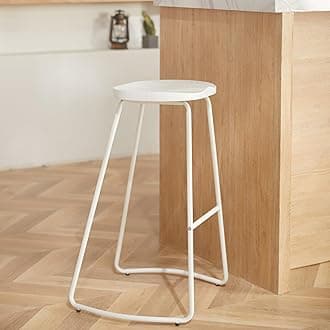 HeuGah Counter Height Bar Stools, White Wood Backless Bar Stool for Kitchen Island, 30" Saddle Seat Counter Stools with Footrest & Metal Leg (White, 1 PCS 30Inch Barstool)