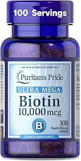 Puritans Pride Biotin 10,000mcg100 Soft Gel for Hair, Nails, Skin