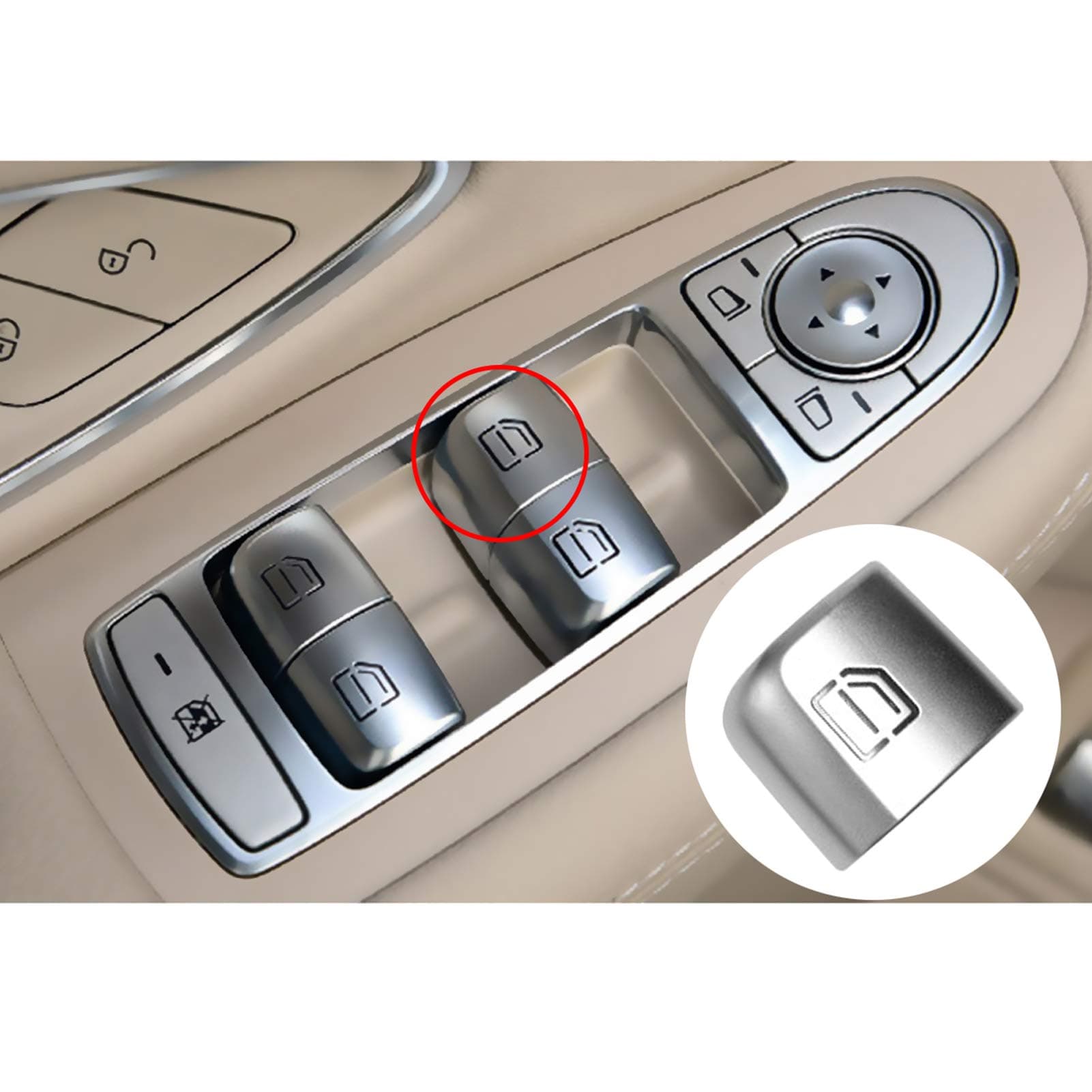 Moonlinks Window Switch Button Covers for Mercedes Benz C E GLC Class, Front Left Window Switch Repair Button Caps（1 Pcs,Fits Mercedes Benz W205 C Class W213 E Class W253 GLC Class 2018-2020）