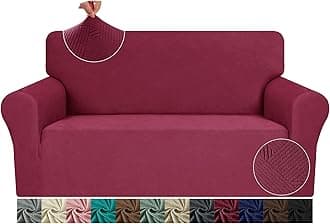 JIVINER Loveseat Slipcovers, 1 Piece Stretch Couch Covers for 2 Cushion Furniture Protector with Elastic Bottom for Kids Pets Jacquard 2 Seater Sofa Cover (Loveseat, Wine Red)