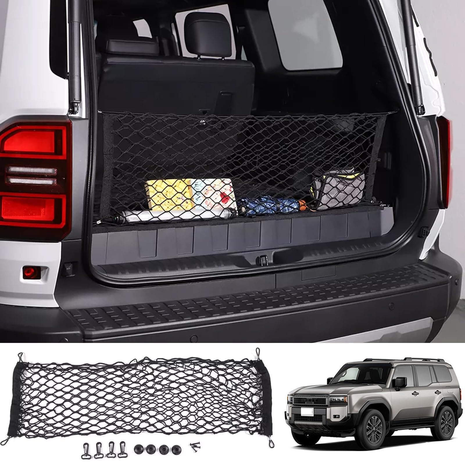 Rear Trunk Envelope Mesh Cargo Net Suitable for 2024 2025 Toyot-a Land Cruiser 250 1958 Prado Lc250 J250 Rear Trunk Mesh Cargo Storage Net Bag