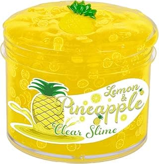 Pineapple Clear Jelly Slime with Lemon Slices, DIY Crunchy Soft Scented Kids Birthday Party Favors, Jumbo Stress Relief Toy for Girl Boy, 7OZ 200ML