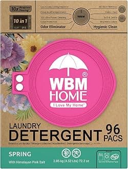 WBM Home Laundry Detergent Pods, Spring Fragrance Scent, 96 Count - HE Concentrated Laundry Pods With 10x Ultrapower Cleaning and 4D Laundry Stain Remover