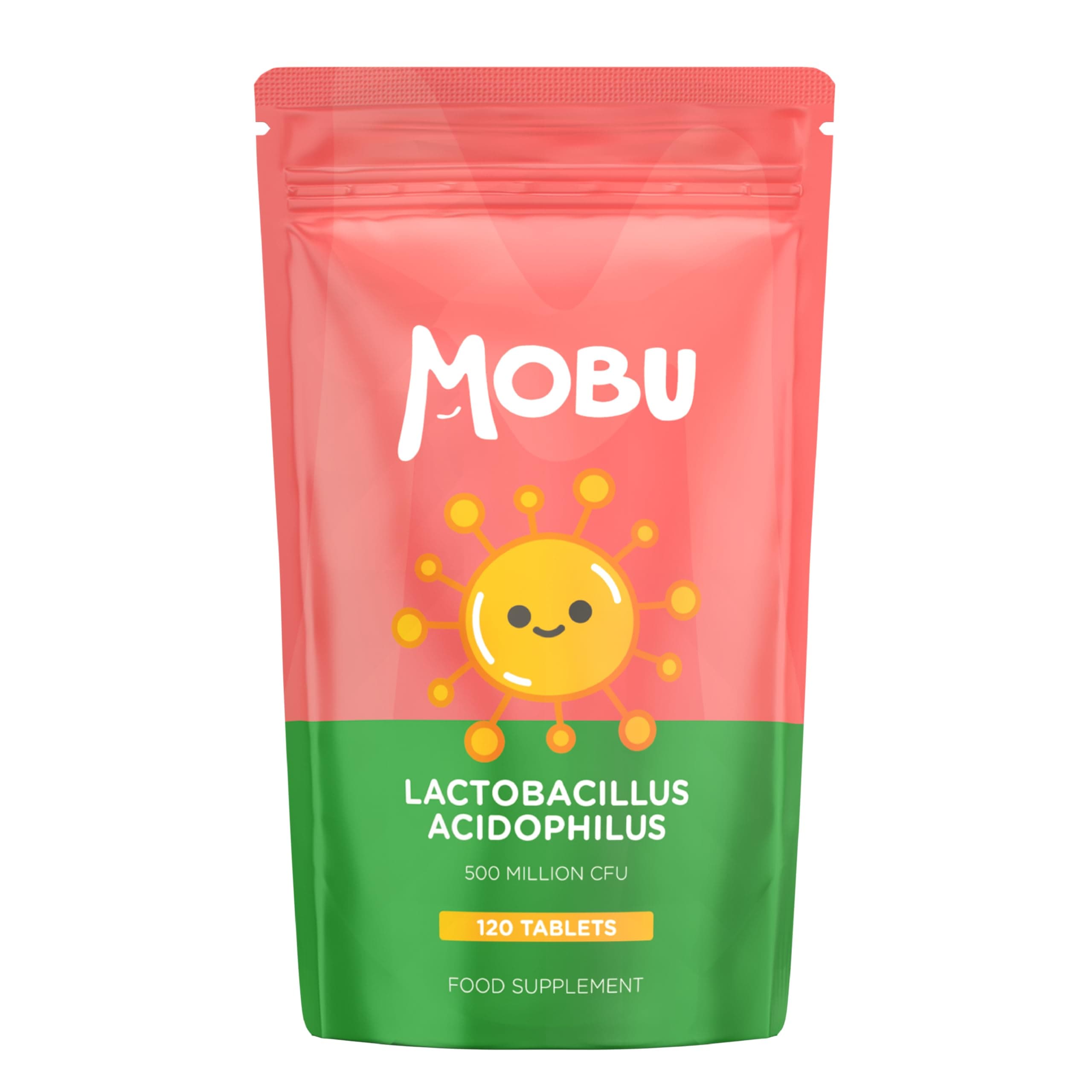 MOBU Acidophilus Lactobacillus 500m CFU 120 Probiotic Tablets – Bowel Function, Healthy Gut & Digestion Support – Vegan UK Made – GMP Approved –