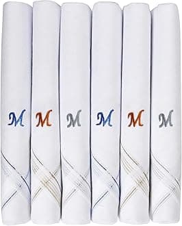 Men's Initial Monogram (A-Z) Embroidery 100% Pure Cotton Handkerchief White Base With Colored Border - Pack Of 6