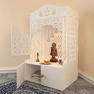 OM Chakkra Wooden Floor Big Temple with Door & Spacious Shelf & Inbuilt Focus Light | Temple for Home (Size-18D*22.5W*38H inch)