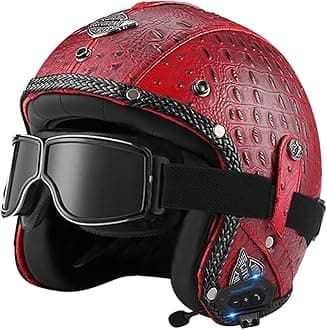 Motorbike Open Face Bluetooth Helmet Retro Jet Motorcycle Leather Helmet Adult Half Helmet with Fashion Goggles ECE Approved Men's and women's 3/4 helmets Moped Scooter