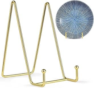 Mocoosy 2 Pack 6 Inch Gold Plate Stands for Display, Metal Square Wire Easel Stand, Plate Holder Display Stands, Picture Frame Stands for Display Photos, Decorative Platter, Plaques and Table Arts