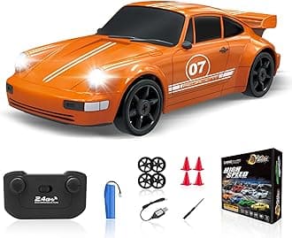 RC Drift Car 1/24 2.4GHz Remote Control Car 4WD High Speed Drifting RC Cars with Light Rechargeable Battery and Drift Tires Racing Cars Toys for Kids Adults Girl Boys, Orange
