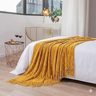 Cazimo Chenille Decorative Throw Blanket for Sofa & Chair | Super Soft All-Season Fringe Throw for Living Room | Fade Resistant, 60x50 Inches, Yellow