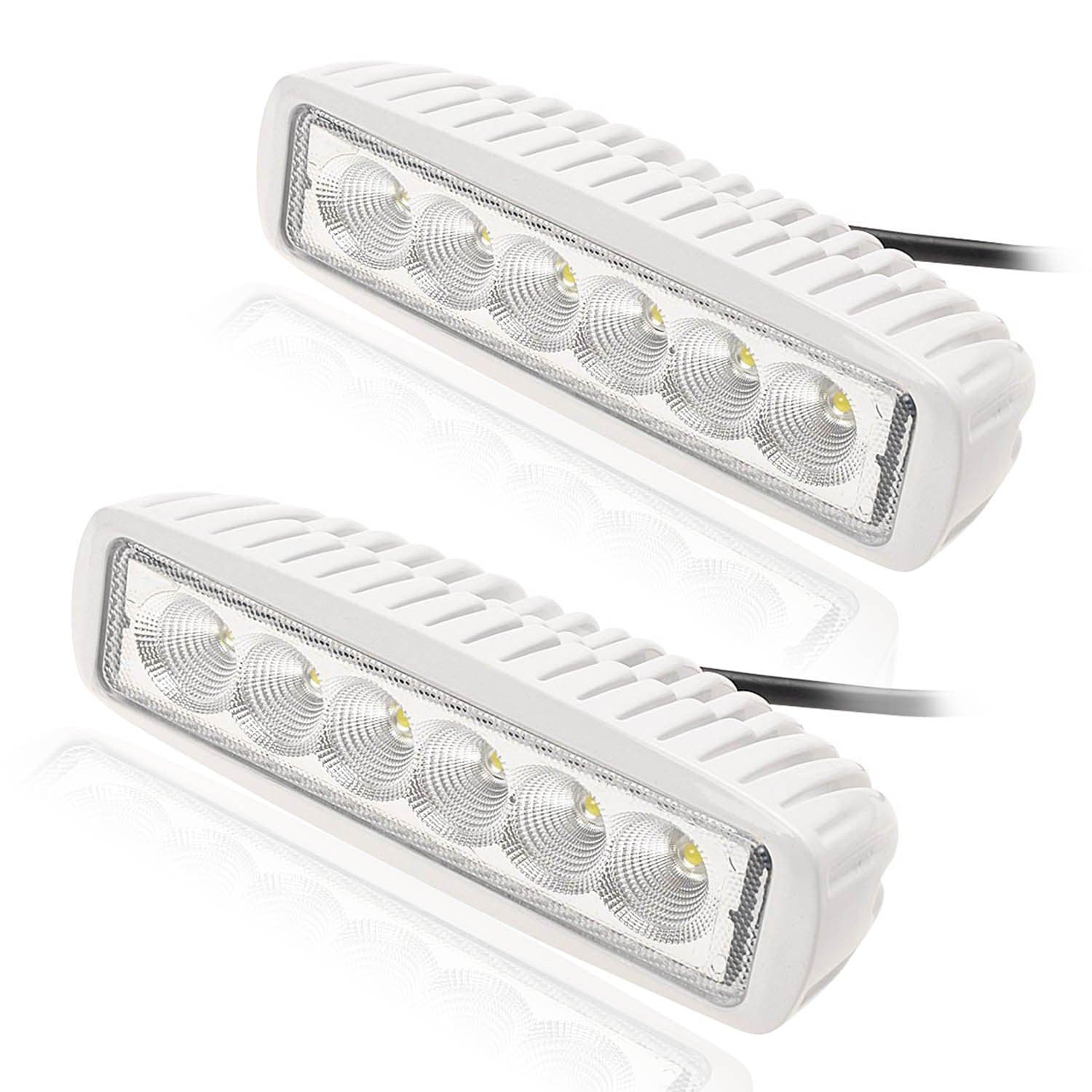 KAWELL Slim 2 Pack 18W Off Road Led Work Light Bar 6.2 Inches 6500K LED Flood Light Bar for ATV SUV Jeep Boat Truck White