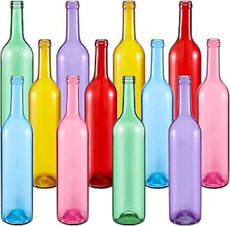 Zhehao 12 Pcs Decorative 750ml Empty Wine Bottles Summer Colored Glass Bottles for Bottle Tree for Garden Outside Home Room Spring Summer Party Outdoor Indoor Decor (Cute Color)
