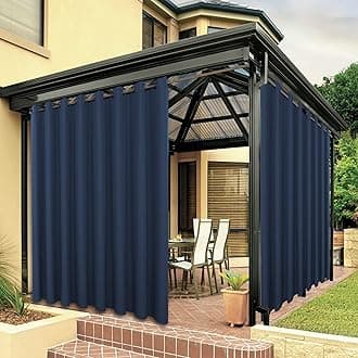 BONZER Outdoor Curtains for Patio Waterproof Thick Privacy Wide Grommet Light Filtering Outside Curtains for Porch Pergola Gazebo Deck, 1 Panel, 110W x 95L inch, Navy