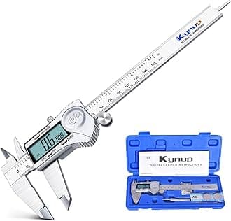 Kynup Digital Caliper, Calipers 6 Inch Measuring Tool with Stainless Steel, IP54 Splash Proof Protection Design, Easy Switch from Inch Metric Fraction, Large LCD Screen (150mm)