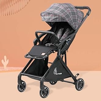 R for Rabbit Street Smart Aero Light Weight Newborn Baby Stroller|Aluminum Frame Pram with One Hand Collapsible Fold|Travel Friendly Stroller for 0-3 Years for Babies Grey Stripes|