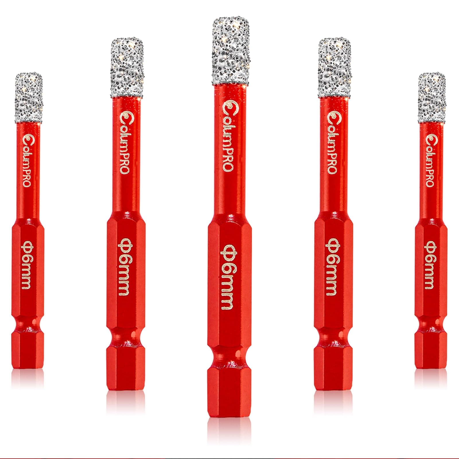 Porcelain Tile Drill Bits Set, 5PCS 6mm Dry Diamond Drill Bit for Granite, Ceramic, Marble Stone and Glass.