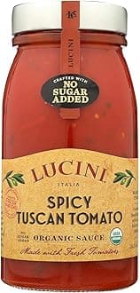 Lucini Italia Organic Spicy Tomato Sauce – Classic Italian Sauce in Glass Jar – Fresh Organic Tomatoes – Tuscan Tomato Sauce – No Sugar Added Pasta Sauce, 25oz (Pack 6)