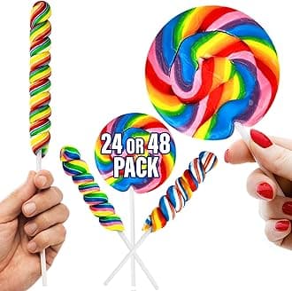 288 Large Rainbow Lollipop Bulk, |144 Rainbow Large Swirl Suckers 3" and 144 Twisty Lollipops 3" ●NEW IMPROVED UNBREAKABLE PACKAGING ● Great Holiday Party Favors, Open House Giveaways (288)
