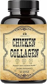 HERBALICIOUS Chicken Collagen Capsules – Collagen Supplement for Joint, Skin & Bone Support – Hydrolyzed Collagen Peptides from Chicken Bone Broth – Non-GMO, Anti-Aging – 120 Capsules