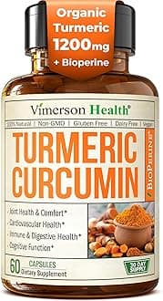 Turmeric Curcumin with Bioperine Joint Pain Relief. Anti-Inflammatory, Antioxidant Supplement with 10 mg Black Pepper, 60 Capsules