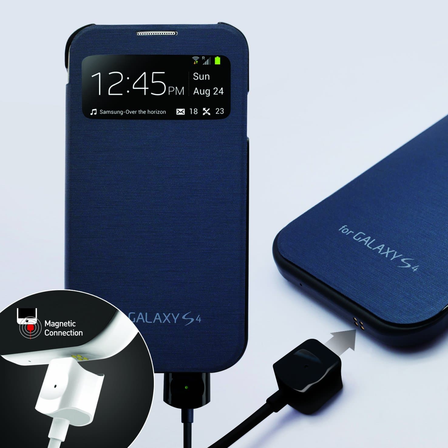 MagNector Dark Gray S-View Protective Flip Cover Hard Case w/ Pogo Magnetic Charge & Sync Data Cable Combo for Samsung Galaxy S4