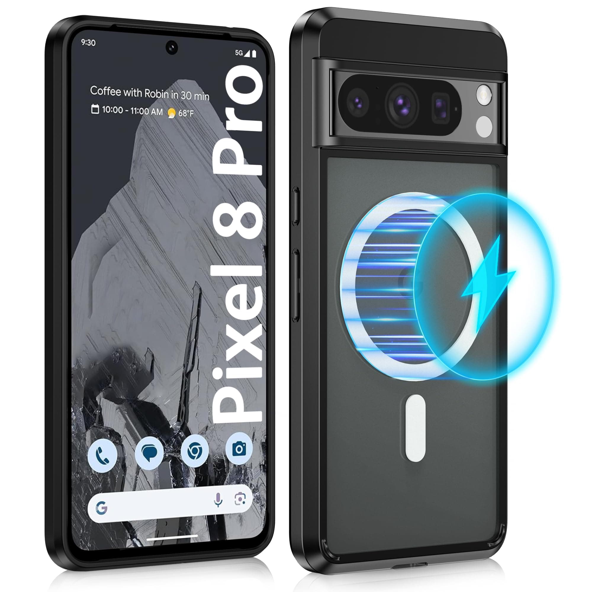 for Google Pixel 8 Pro Case, Compatible with MagSafe Charging & Accessories, Magnetic Case for Pixel 8 Pro, Translucent Matte Back Anti-Fingerprint Anti-Scratch Shockproof Protective Phone Case