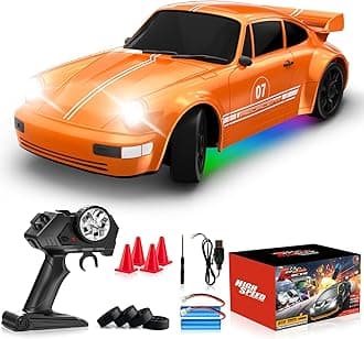 RC Drift Car Remote Control Car 2.4GHz 1/24 4WD 15KM/H High Speed Racing Sport with LED Lights Drifting Tire Racing Sport Toy for Adults Boys Girls Kids Gift 2Pcs Rechargeable Batteries
