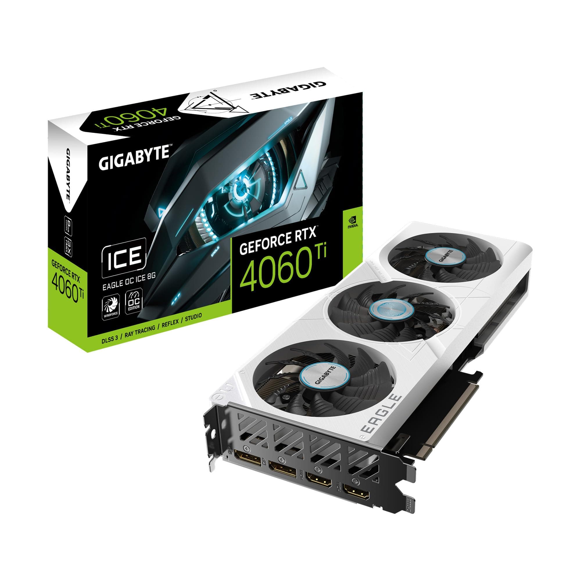 GIGABYTE GeForce RTX 4060 Ti Eagle OC ICE 8G Graphics Card, 3X WINDFORCE Fans, 8GB 128-bit GDDR6, GV-N406TEAGLEOC ICE-8GD Video Card