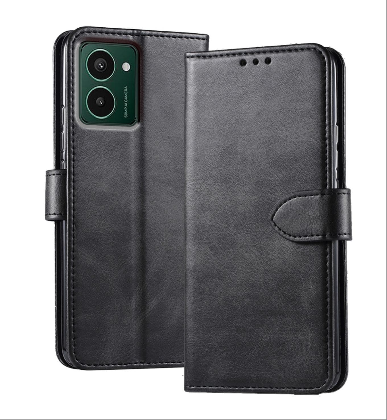 Leather Case Compatible with HMD Pulse Pro/Pluse Plus/Pluse, Flip Cowhide PU Leather Wallet Cover, Card Holder Leather Protective Phone Case - Black