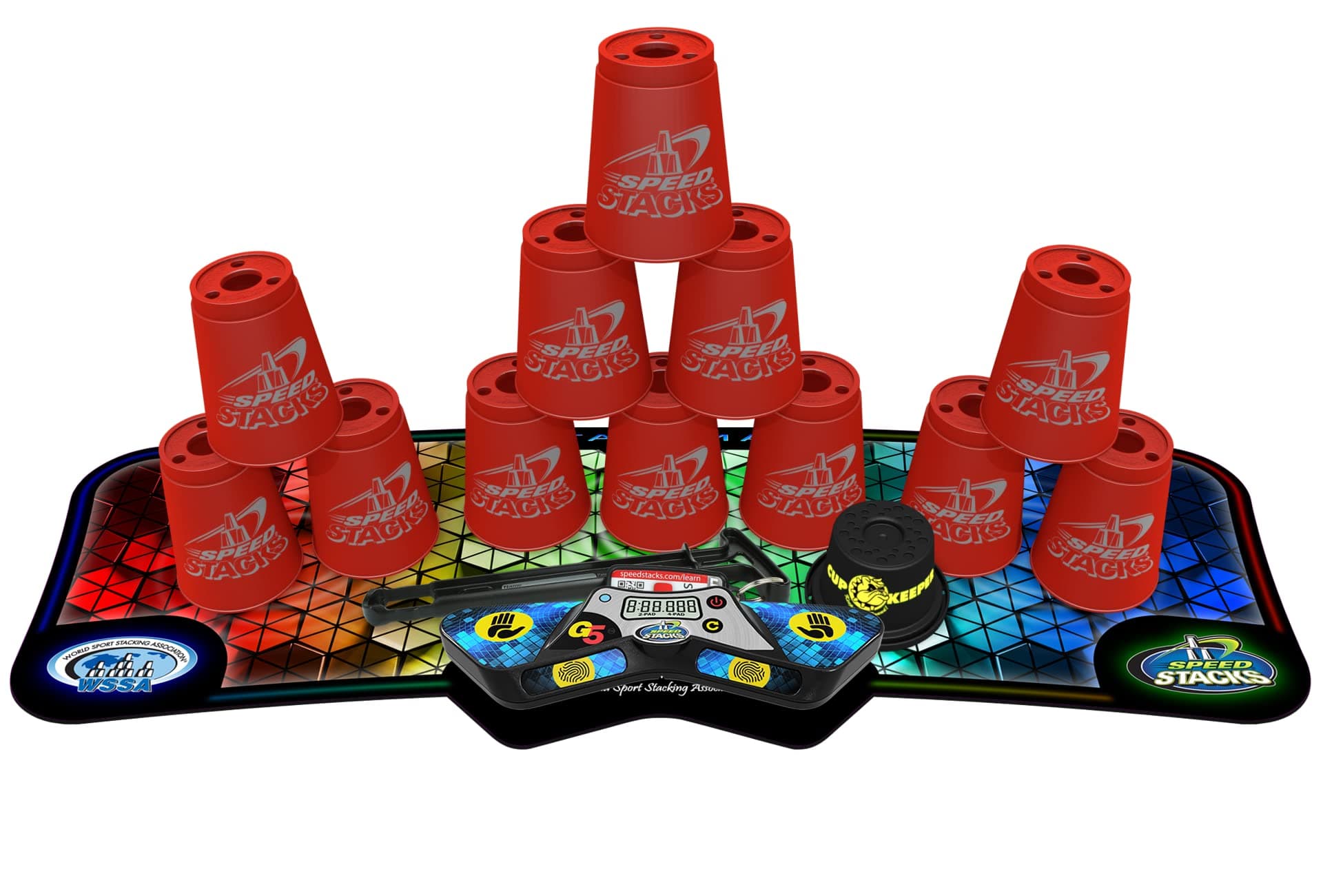 Speed Stacks | Sport Stacking Competitor | Red - 12 Cups | Holding Stem | G5 Timer and Voxel Glow Mat | WSSA Approved