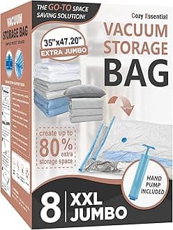 8 Pack XXL Jumbo Vacuum Storage Bags, Extra Jumbo Vacuum Sealed Bags for Comforters, Bedding, Blanket Storage, Space Saver Extra Large Vacuum Storage Bags for Huge Stuffed Toy (47.2x35in)
