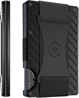 Ridge Wallet for Men - Slim Minimalist Compact Wallet, RFID Protected Front Pocket Wallets for Men, Integrated Cash Strap Card Holder (Carbon Fiber 3K)
