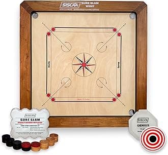 Sportz Saga Siscaa Winit Sureslam Carrom Board Full Size 35 Inch | Premium Fast Indian 29x29 Inch Ply | Includes Genius Striker, Coin Set, Top Cover, Powder | Perfect for Champions