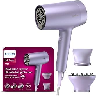 Philips Hair Dryer 7000 Series, ThermoShield Advanced Technology, Mineral and Water Ionic, with Nozzle and Hair Diffuser, 1800W, Model BHD720/13