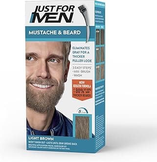 Mustache & Beard, Beard Dye for Men with Brush Included for Easy Application, With Biotin Aloe and Coconut Oil for Healthy Facial Hair - Light Brown, M-25, Pack of 1
