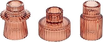 Glass Candlestick Holders Tealight Candle Holders for Table Centerpieces, Wedding Decor and Dinner Party (3 Pcs, Reddish Brown)