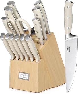 WANGMAZI Premium Knife Set,High Carbon Stainless Steel Forged,Sharp Knives Set for Kitchen,Triple-rivet Ergonomic Handle,Hundreds of Years of Masterful Craftsmanship(Ivory,15PCS)
