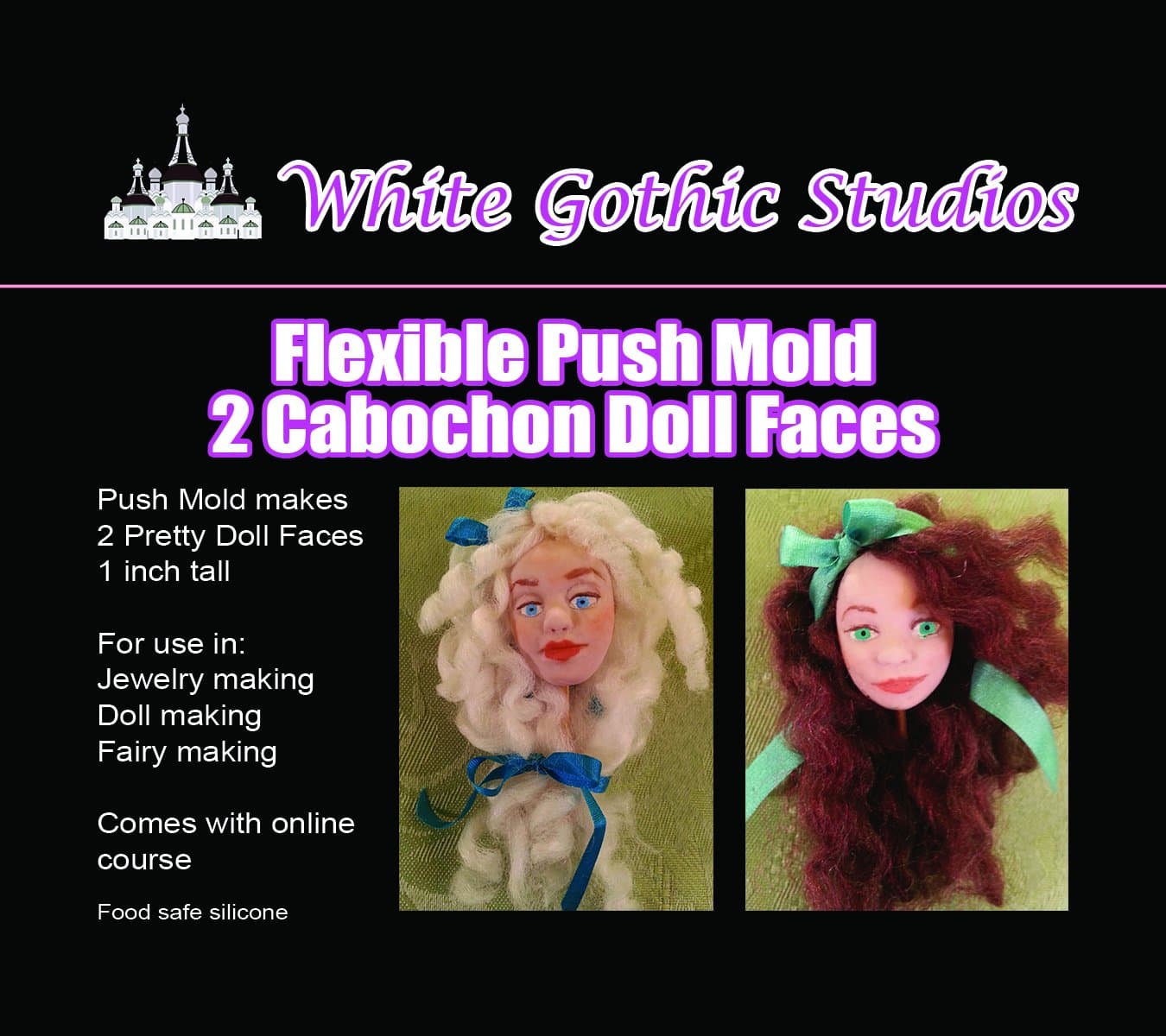 Flexible Push Mold - 2 Cabochon Doll Faces