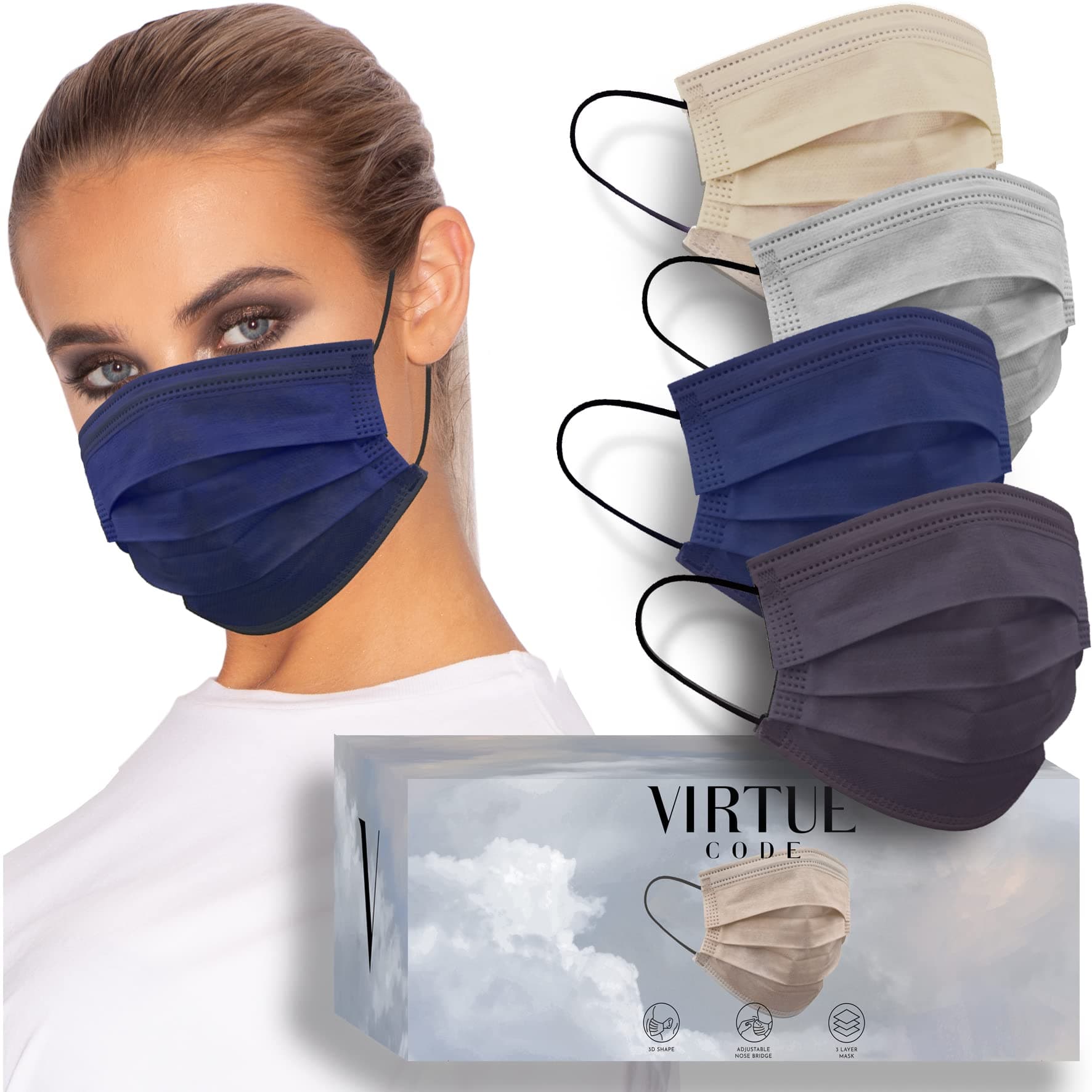 VIRTUE CODE Support Mask. 50 Disposable Face Masks for Men and Women