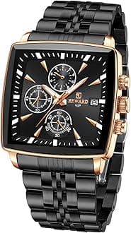 Quartz Watch for Men Business Square Face Waterproof Wrist Watches Chronograph, Luminous - Gold Black