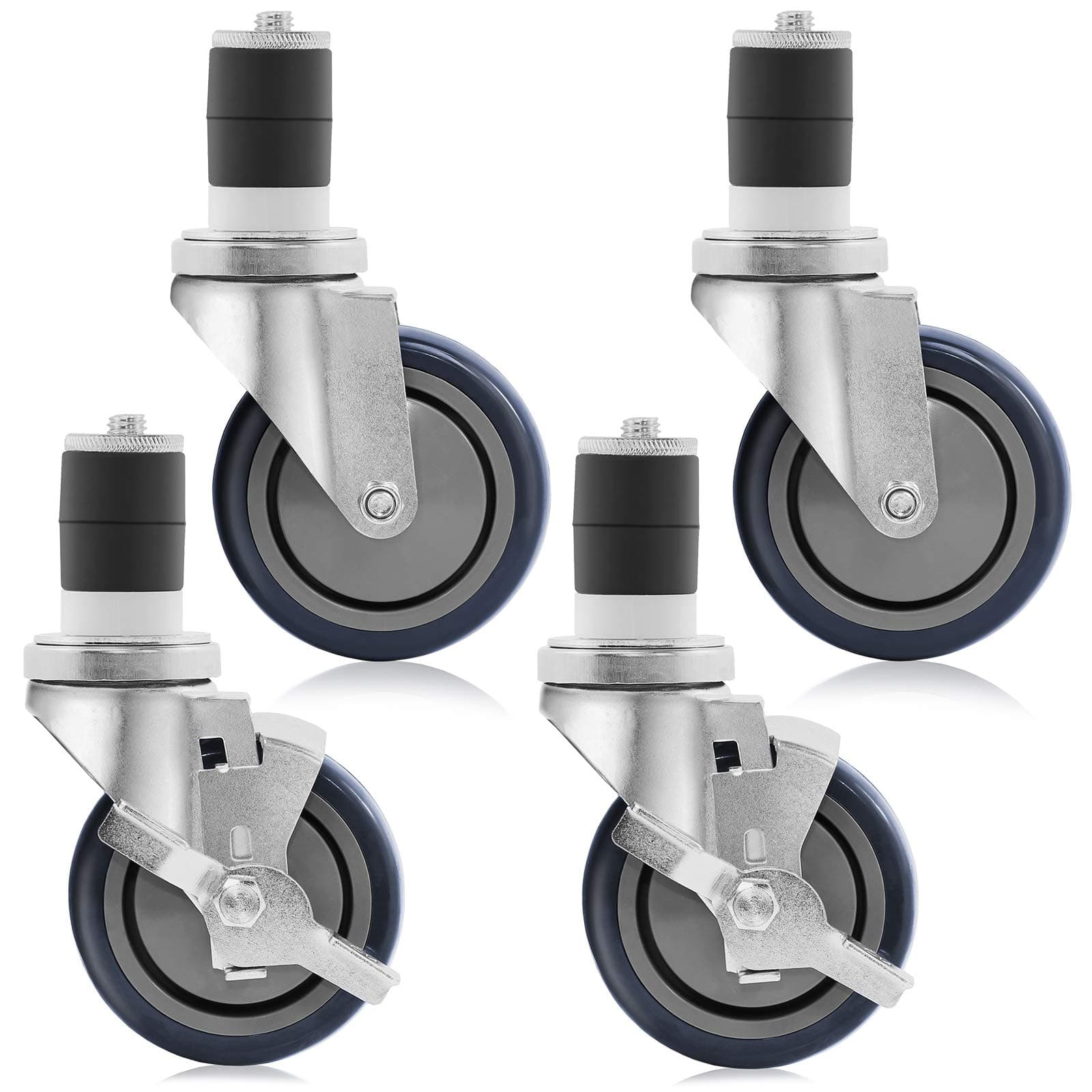 Gridmann 4 inch Caster Wheel Set For Commercial Kitchen Prep Tables, 2 Wheels with Brakes, 2 without Brakes
