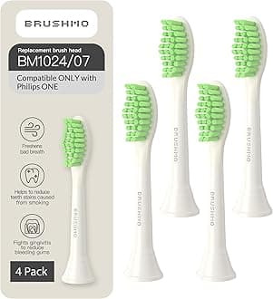 Replacement Toothbrush Heads, Compatible with Philips One for Sonicare Electric Toothbrush Handles HY1022, 4 Standard Heads with Tongue Cleaner, Soft Dupont Bristles, BM124m, Snow White