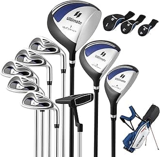 9/10 Pieces Men's Complete Golf Clubs Set, Golf Club Package Set with 460CC Driver, Fairway Wood & Hybrid, Irons, Putter, Portable Regular Golf Club Set