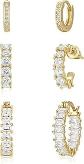 Gold Hoop Earrings Set for Women Trendy, 14K Gold Plated Chunky Hypoallergenic Small Diamond Cartilage Hoops Cute Cubic Zirconia Dangle Stud Earrings Jewelry Gifts