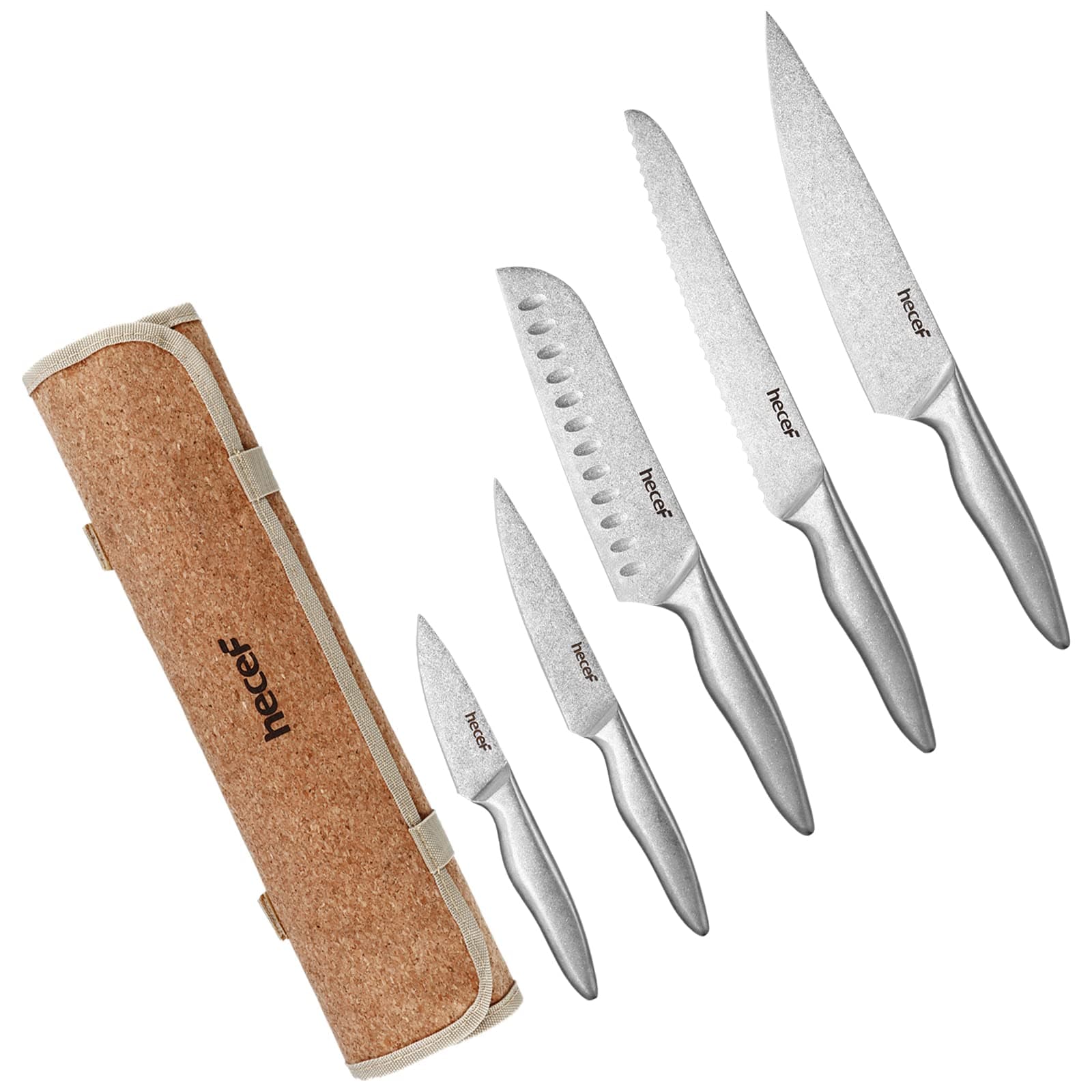 hecef Kitchen Knife Set with Roll Bag, German High Carbon Stainless Steel Blades – Sharp Chef Knives with Sheaths, Ergonomic Handles, Ideal for Home or Professional Use
