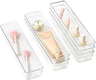 IHOMECOOKER 6 Pack Clear Plastic Drawer Organizer Tray Cutlery Utensil Makeups Organizer 12" x 3"