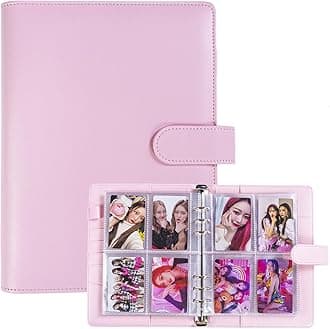 A5 Kpop Photocard Binder with 30 Pack 4-Pocket Card Pages, 6 Ring A5 Binder Card Collector Album with 240 Card Slots,PU Leather Binder Cover with Magnetic Buckle Closure for Organizing Trading Card